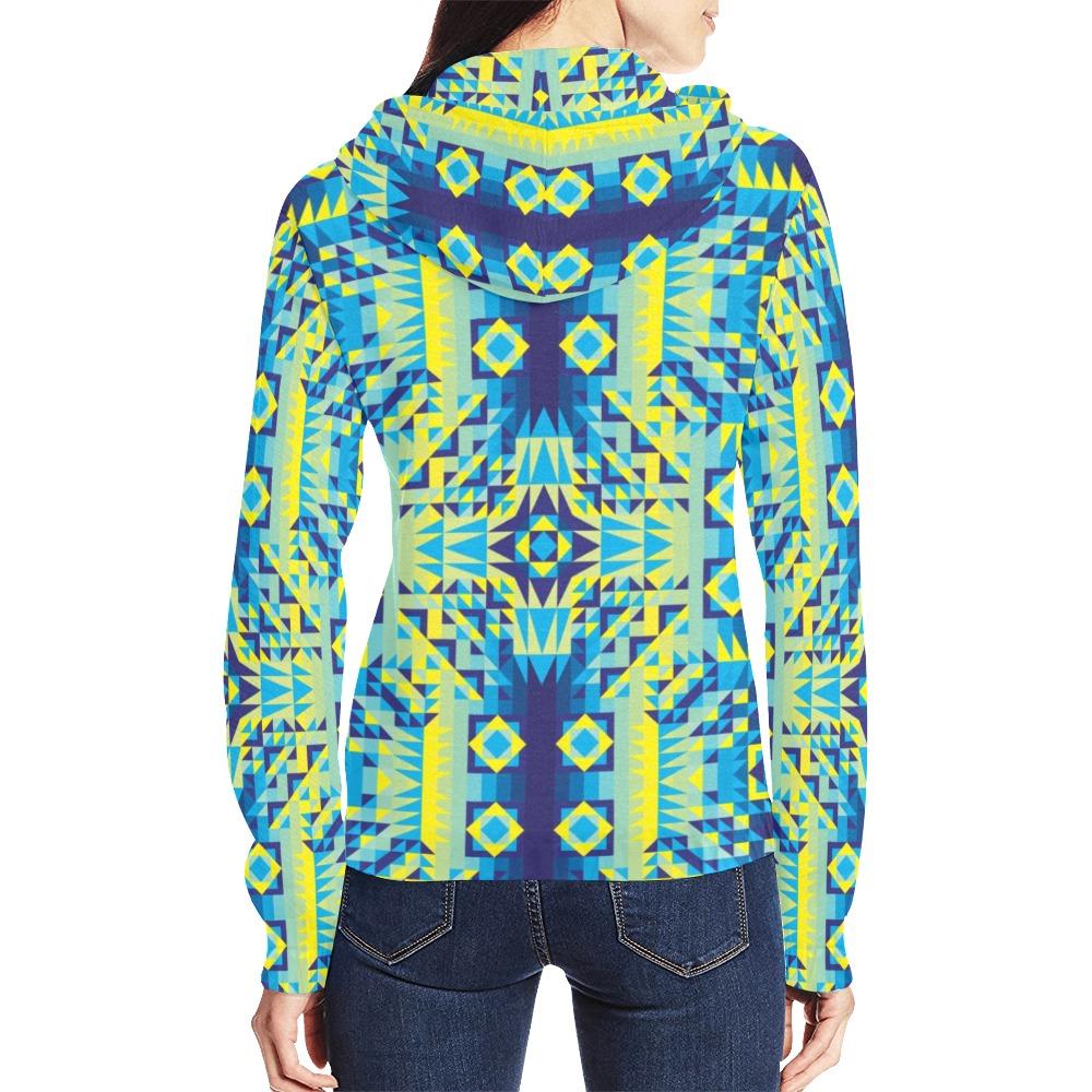 Kaleidoscope Jaune Bleu All Over Print Full Zip Hoodie for Women (Model H14) All Over Print Full Zip Hoodie for Women (H14) e-joyer