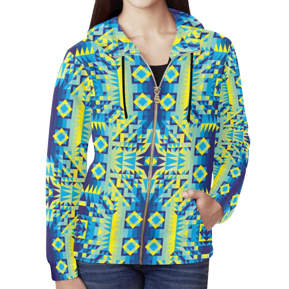 Kaleidoscope Jaune Bleu All Over Print Full Zip Hoodie for Women (Model H14) All Over Print Full Zip Hoodie for Women (H14) e-joyer