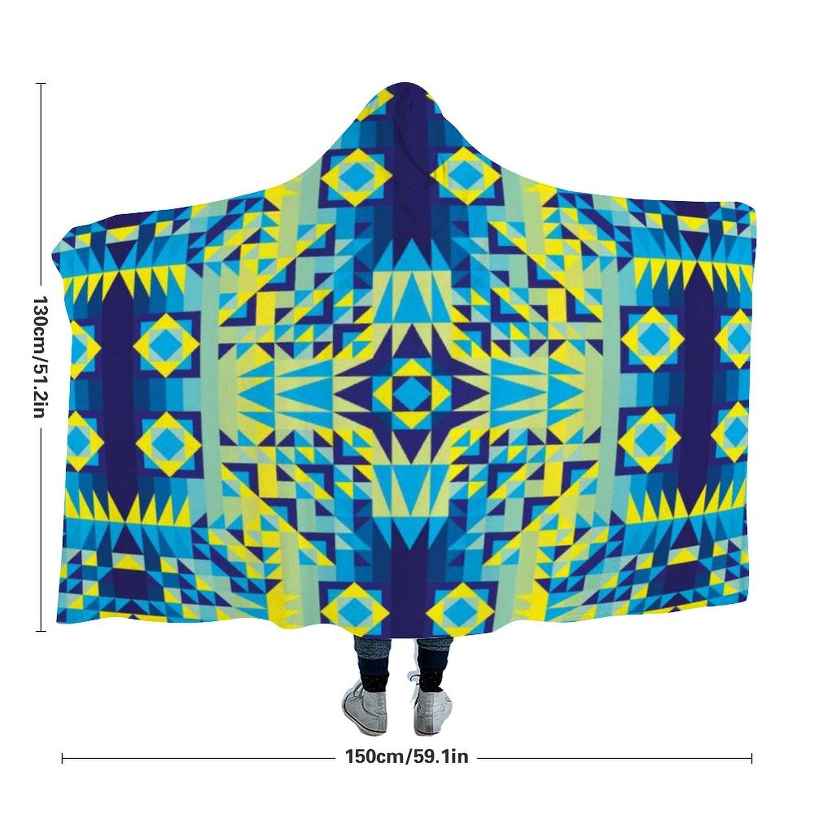 Kaleidoscope Jaune Bleu Hooded Blanket blanket 49 Dzine