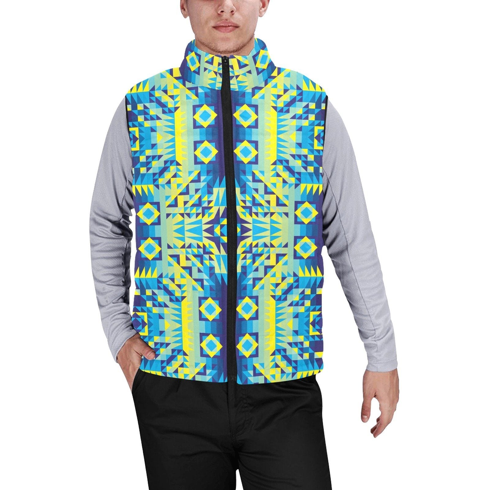 Kaleidoscope Jaune Bleu Men's Padded Vest Jacket (Model H44) Men's Padded Vest Jacket (H44) e-joyer