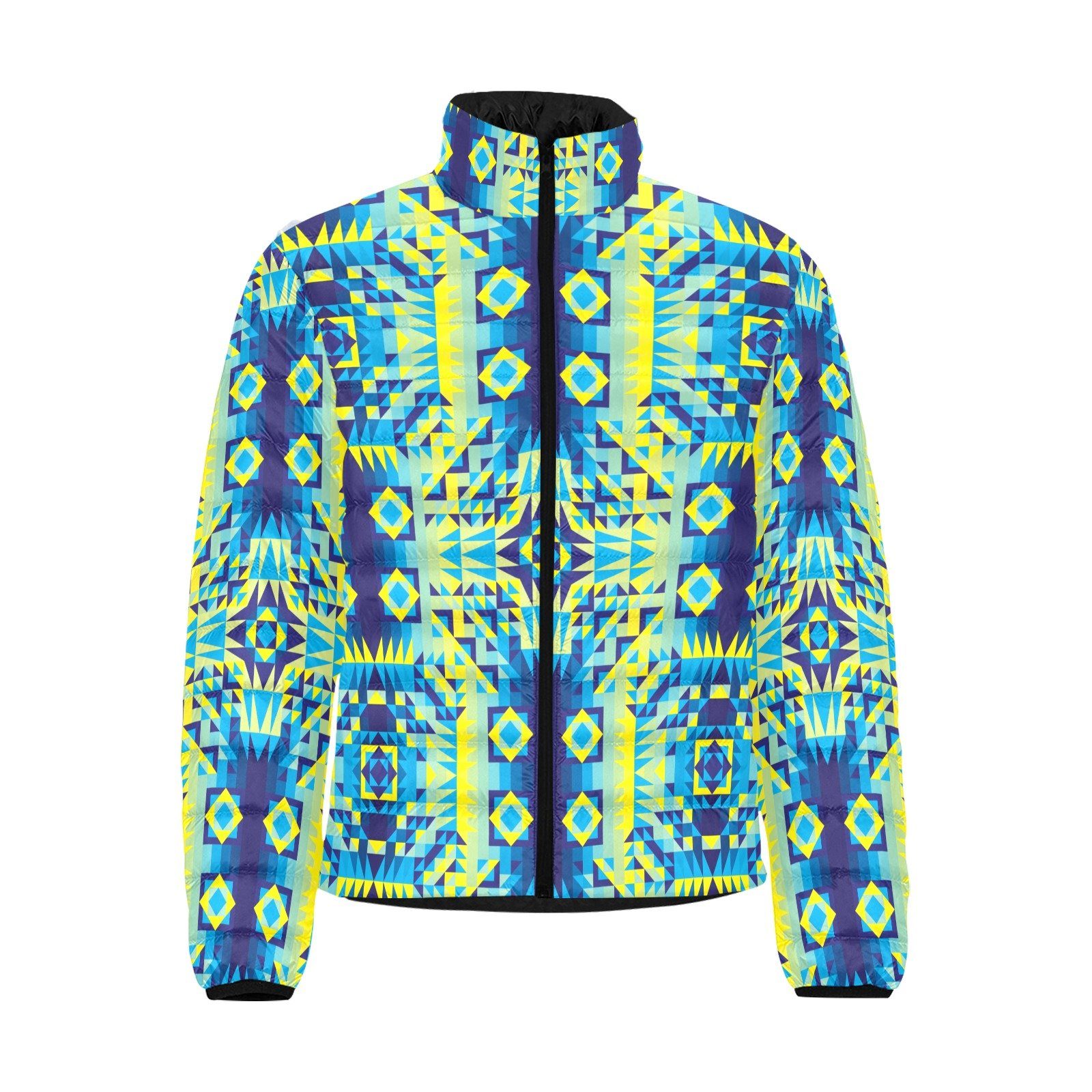 Kaleidoscope Jaune Bleu Men's Stand Collar Padded Jacket (Model H41) Men's Stand Collar Padded Jacket (H41) e-joyer