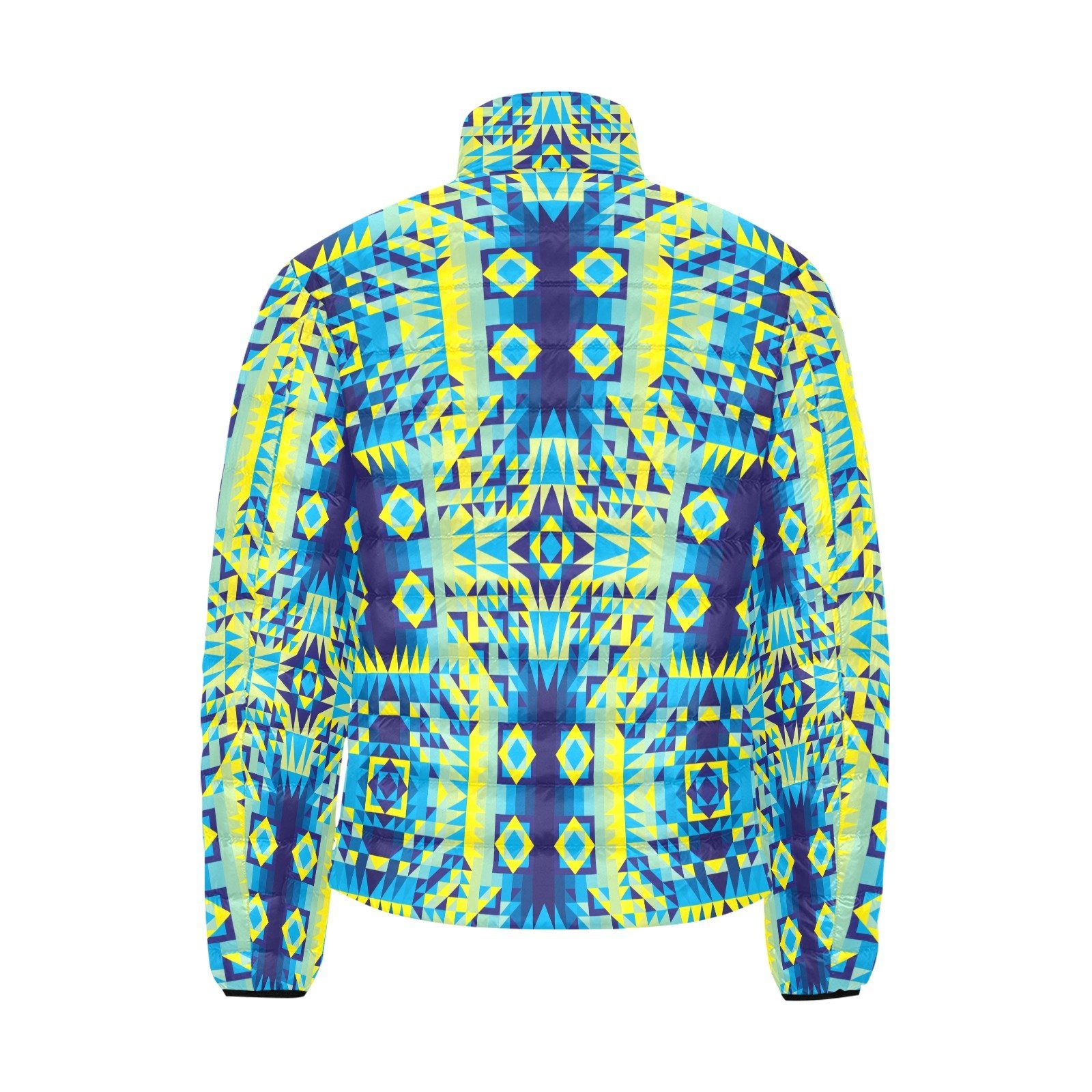 Kaleidoscope Jaune Bleu Men's Stand Collar Padded Jacket (Model H41) Men's Stand Collar Padded Jacket (H41) e-joyer