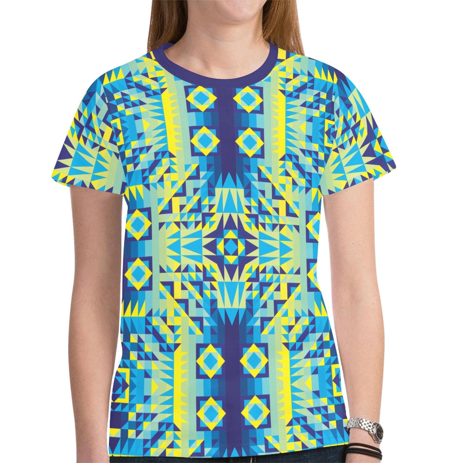 Kaleidoscope Jaune Bleu New All Over Print T-shirt for Women (Model T45) tshirt e-joyer