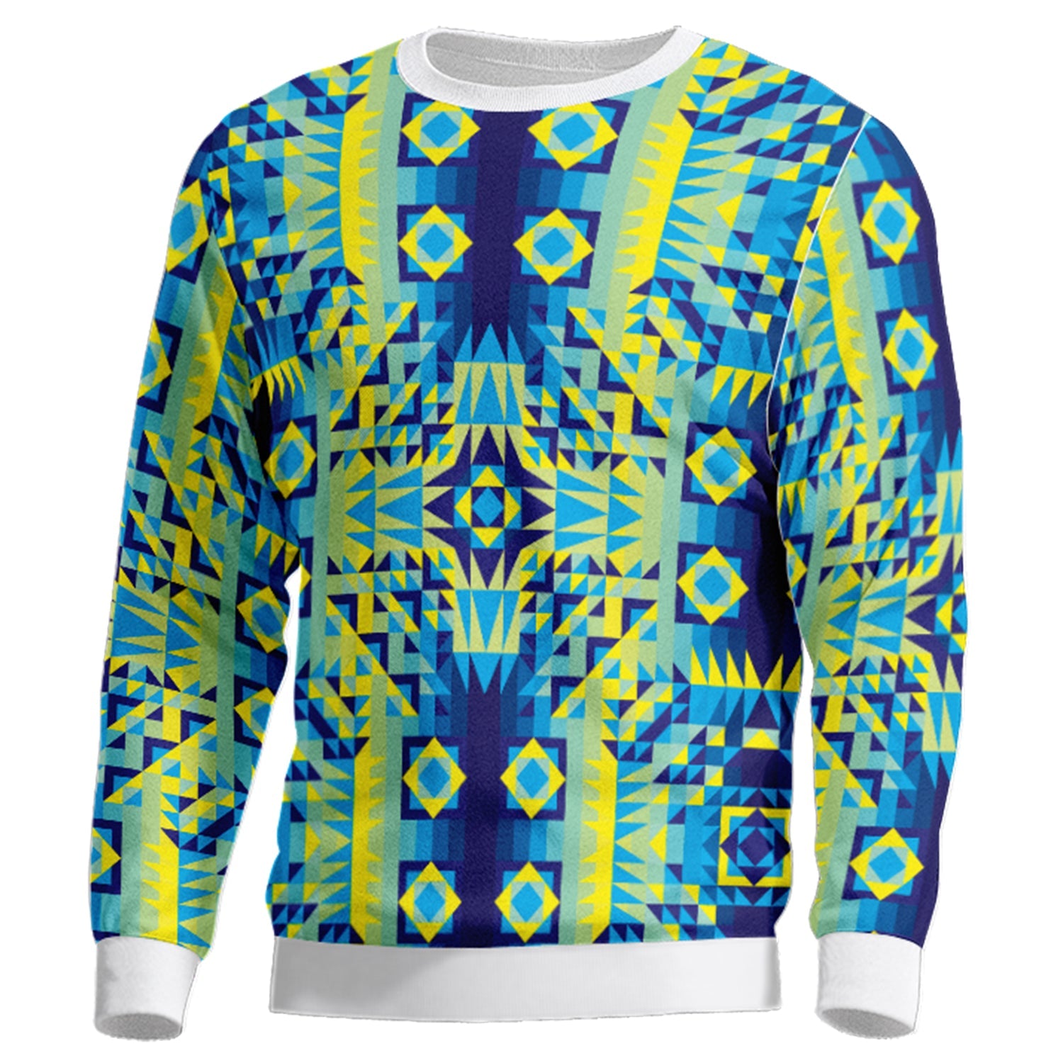 Kaleidoscope Jaune Bleu Unisex Crewneck Long Sleeve Top Top Herman