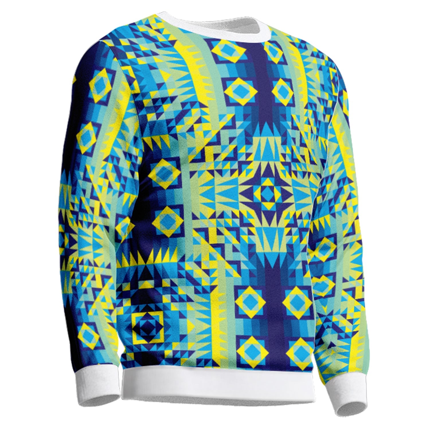 Kaleidoscope Jaune Bleu Unisex Crewneck Long Sleeve Top Top Herman