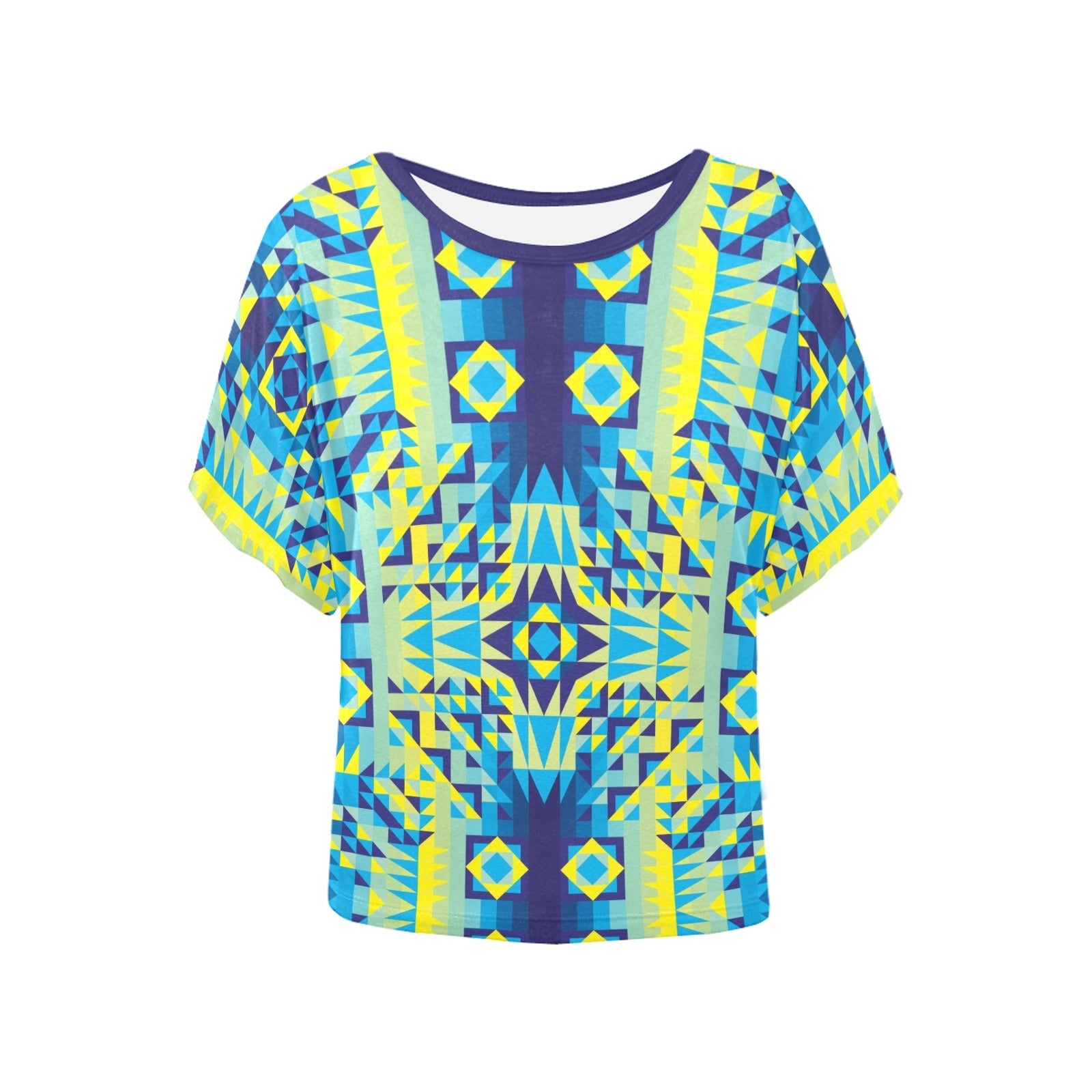 Kaleidoscope Jaune Bleu Women's Batwing-Sleeved Blouse T shirt (Model T44) Women's Batwing-Sleeved Blouse T shirt (T44) e-joyer