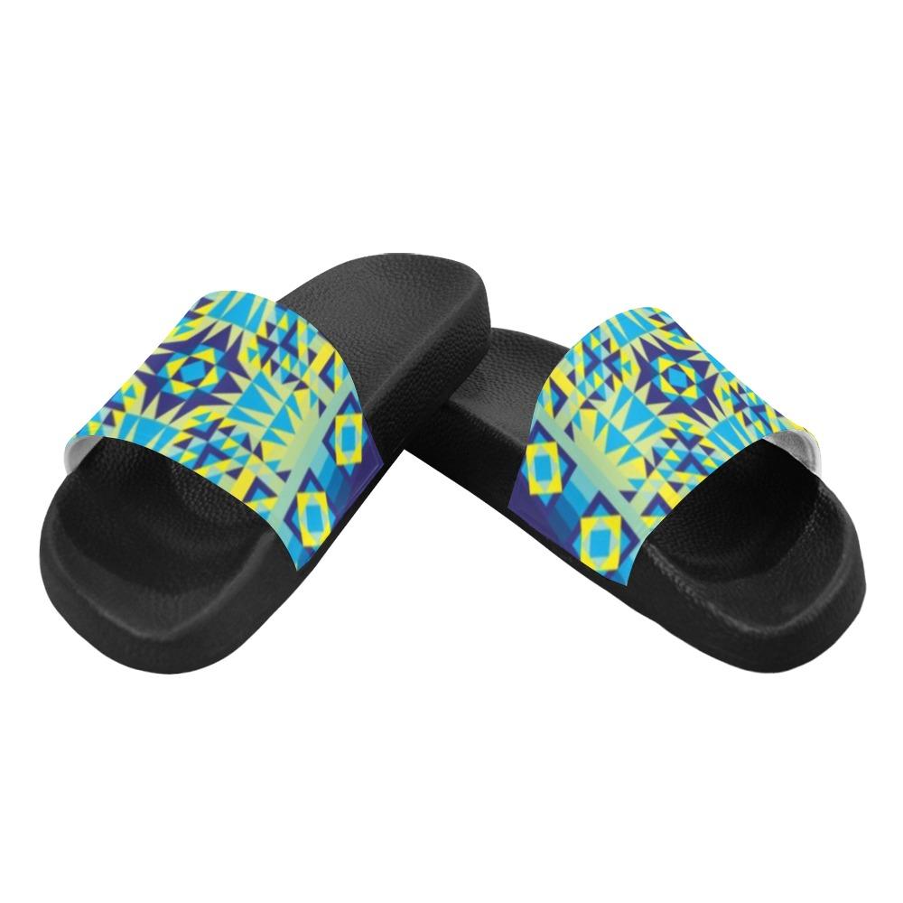 Kaleidoscope Jaune Bleu Women's Slide Sandals (Model 057) Women's Slide Sandals (057) e-joyer