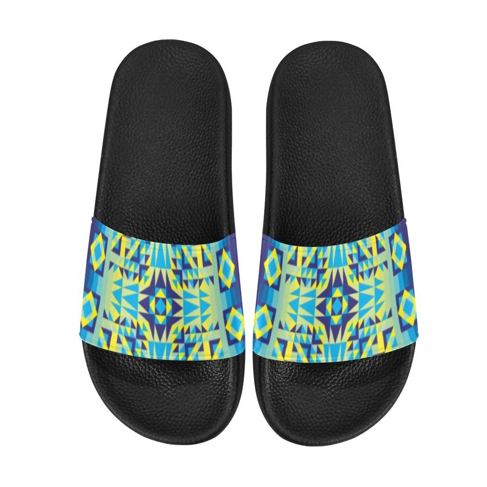Kaleidoscope Jaune Bleu Women's Slide Sandals (Model 057) Women's Slide Sandals (057) e-joyer