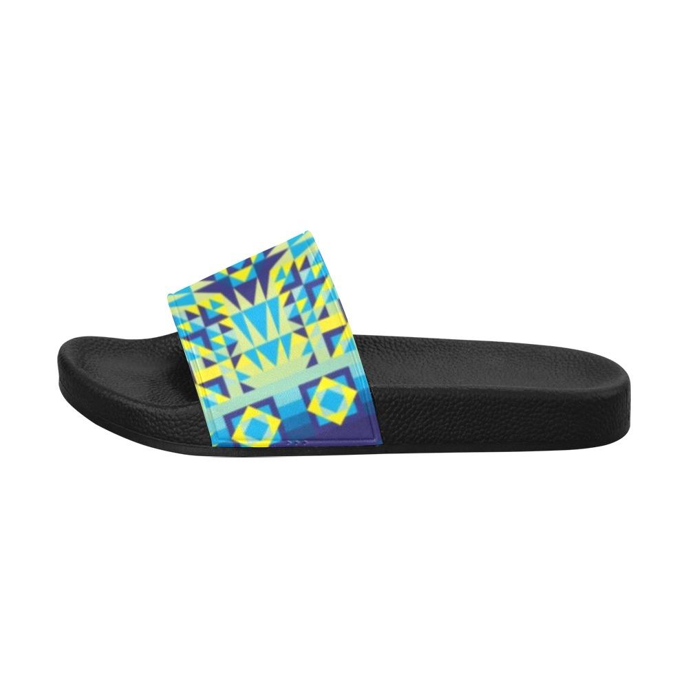 Kaleidoscope Jaune Bleu Women's Slide Sandals (Model 057) Women's Slide Sandals (057) e-joyer