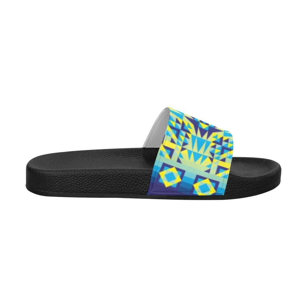 Kaleidoscope Jaune Bleu Women's Slide Sandals (Model 057) Women's Slide Sandals (057) e-joyer
