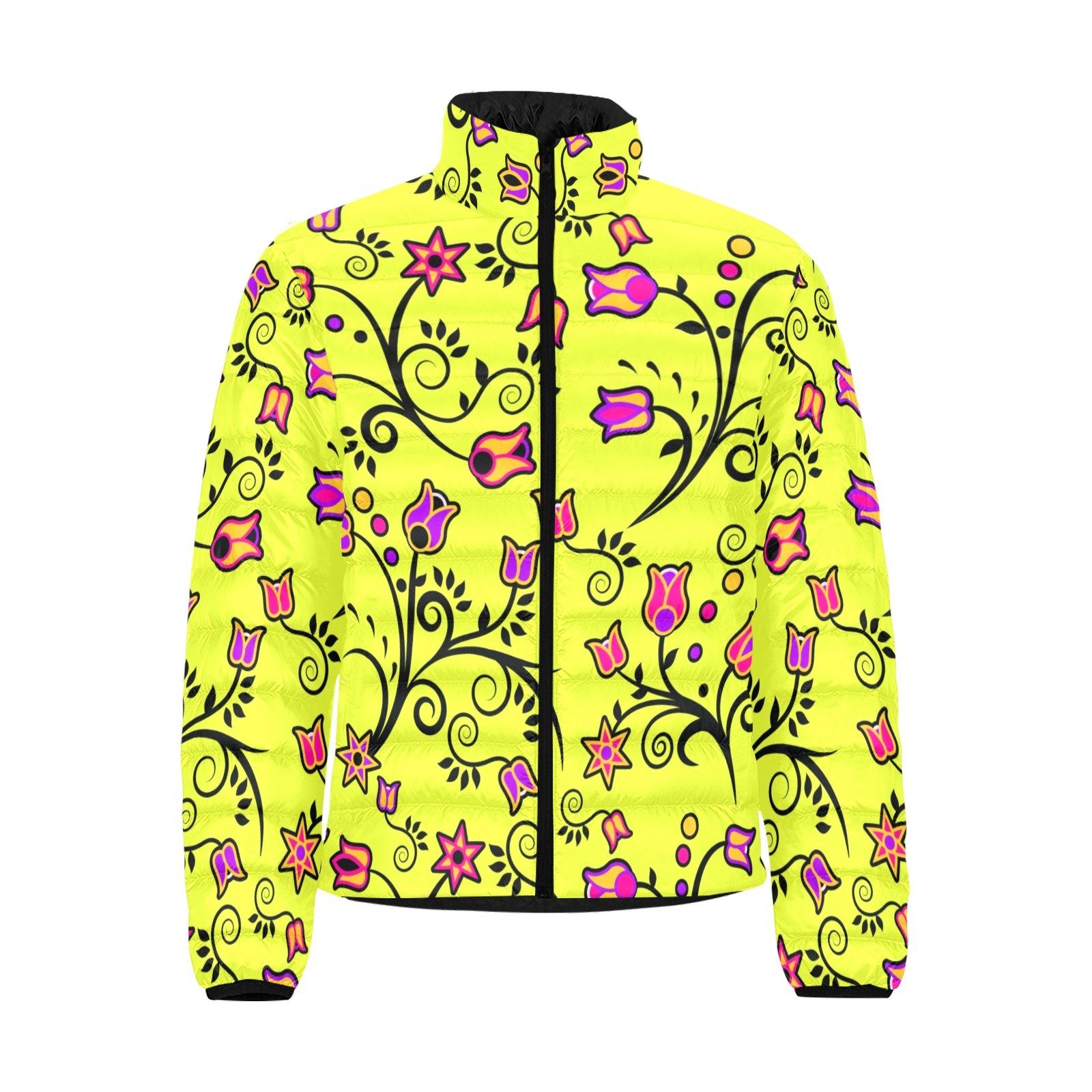Key Lime Star Men's Stand Collar Padded Jacket (Model H41) Men's Stand Collar Padded Jacket (H41) e-joyer