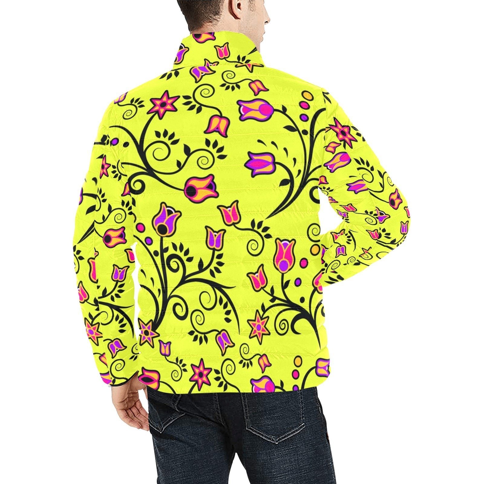 Key Lime Star Men's Stand Collar Padded Jacket (Model H41) Men's Stand Collar Padded Jacket (H41) e-joyer