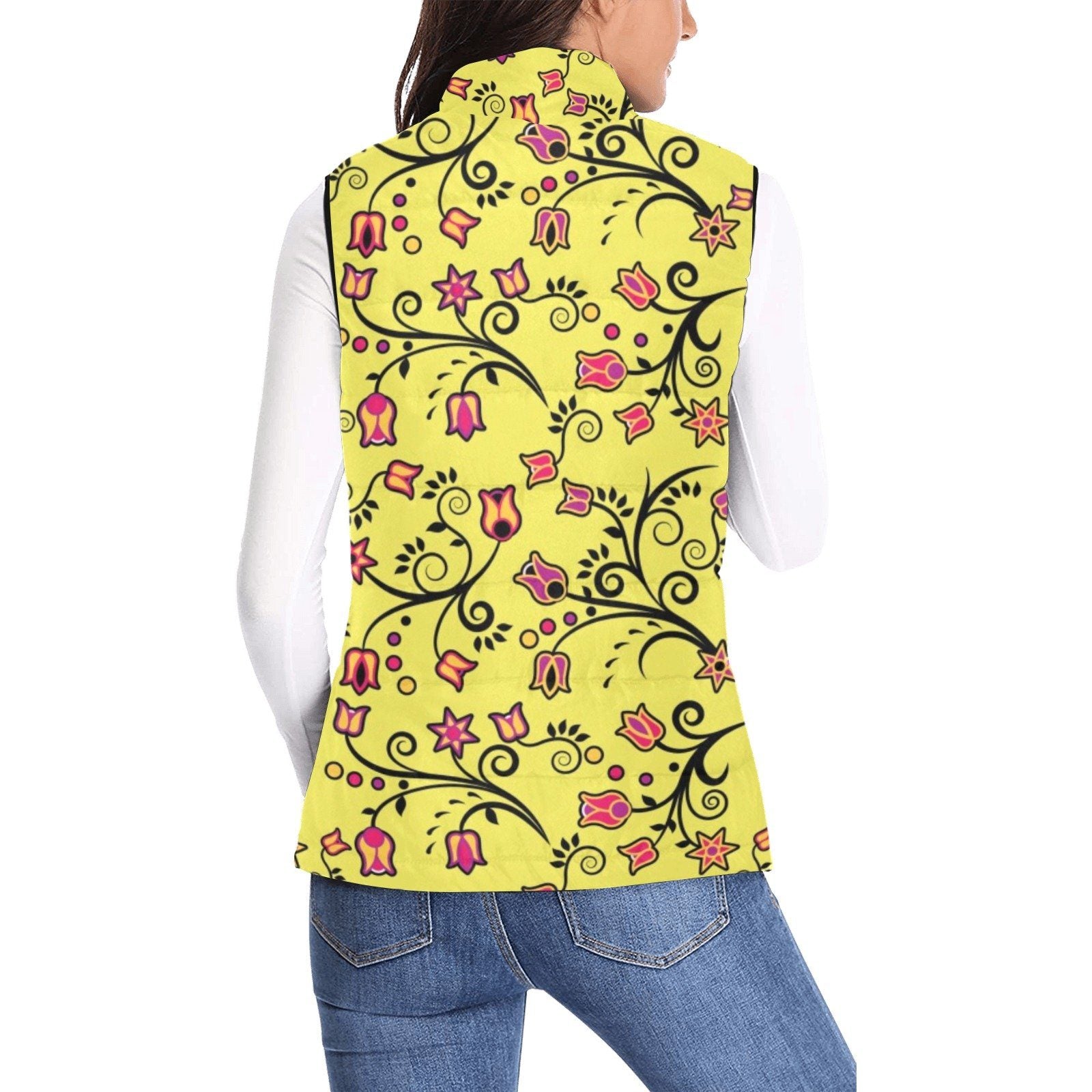 Key Lime Star Women's Padded Vest Jacket (Model H44) Women's Padded Vest Jacket (H44) e-joyer