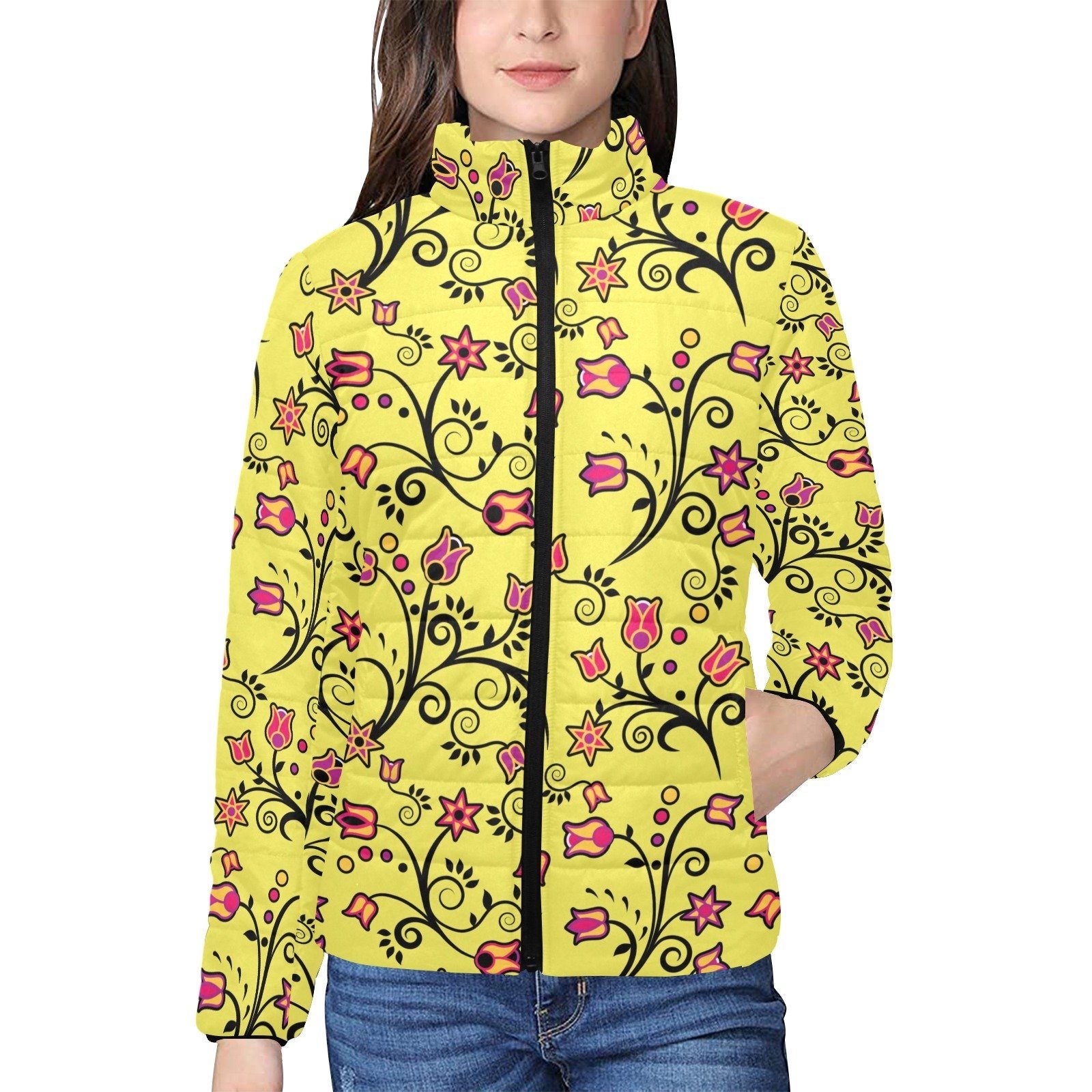 Key Lime Star Women's Stand Collar Padded Jacket (Model H41) jacket e-joyer