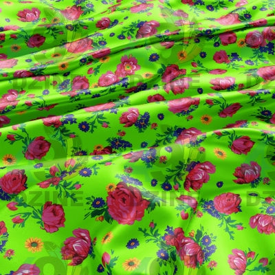 Kokum's Ceremony - Neon Green Satin Fabric 49DzineStore