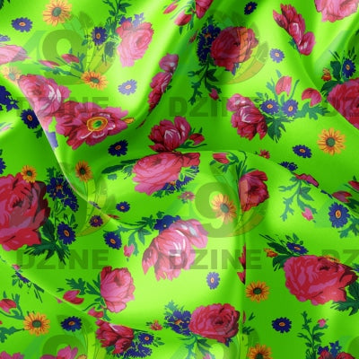 Kokum's Ceremony - Neon Green Satin Fabric 49DzineStore