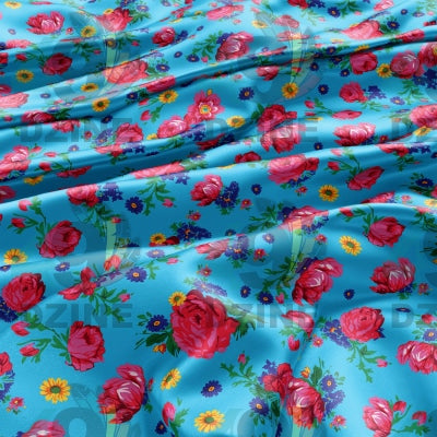 Kokum's Ceremony - Sky Satin Fabric 49DzineStore