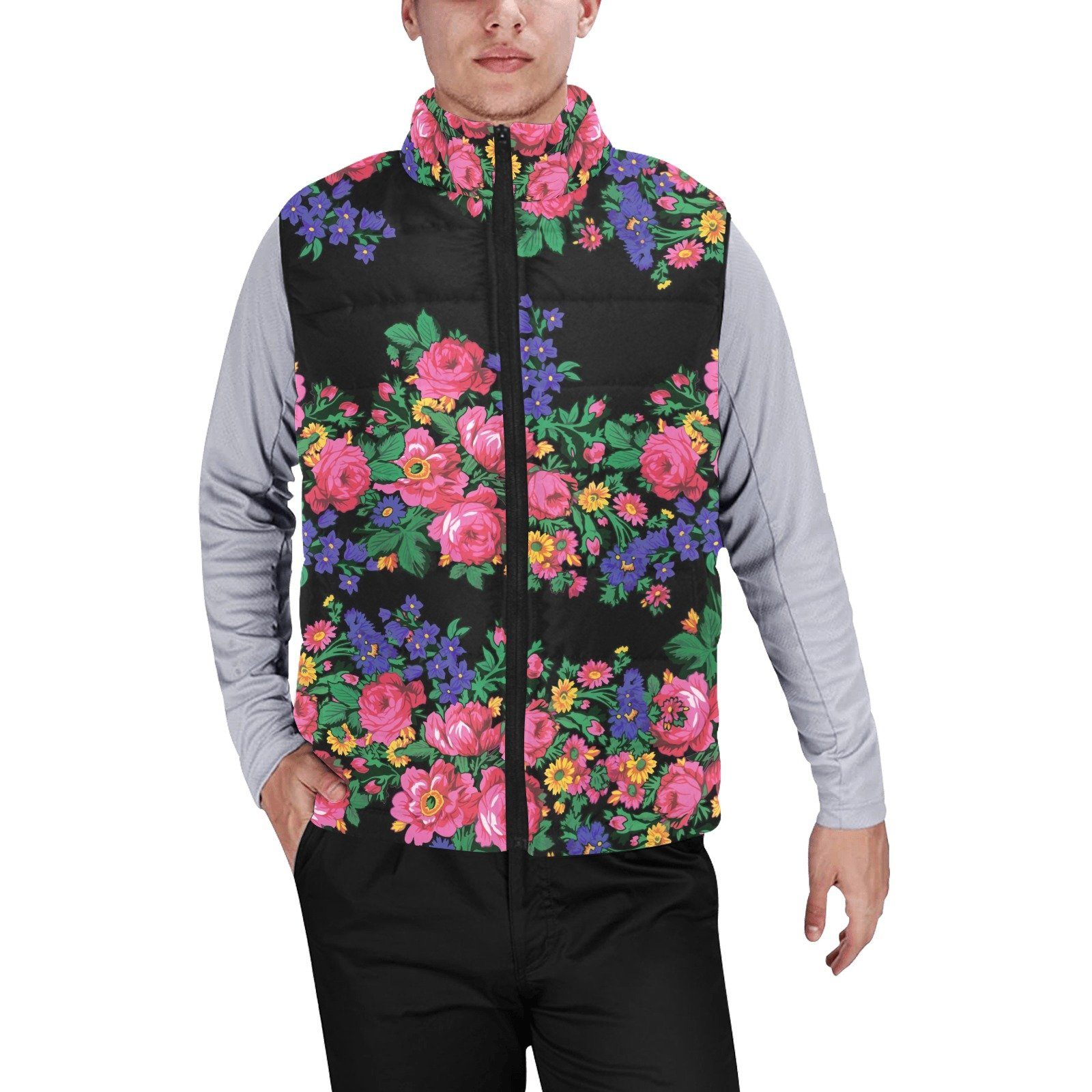 Kokum's Revenge Black Men's Padded Vest Jacket (Model H44) Men's Padded Vest Jacket (H44) e-joyer