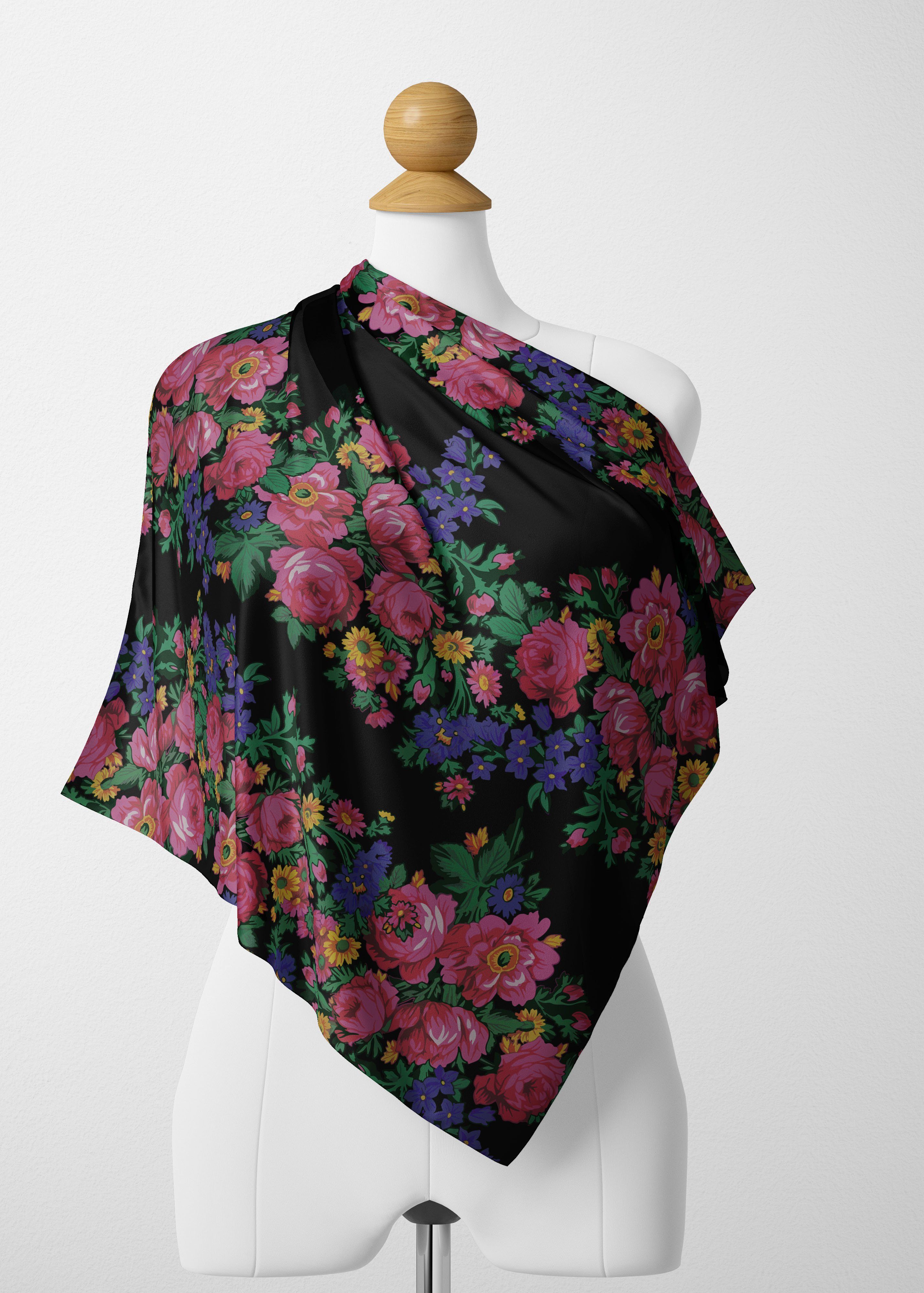 Kokum's Revenge Black Satin Shawl Scarf 49 Dzine