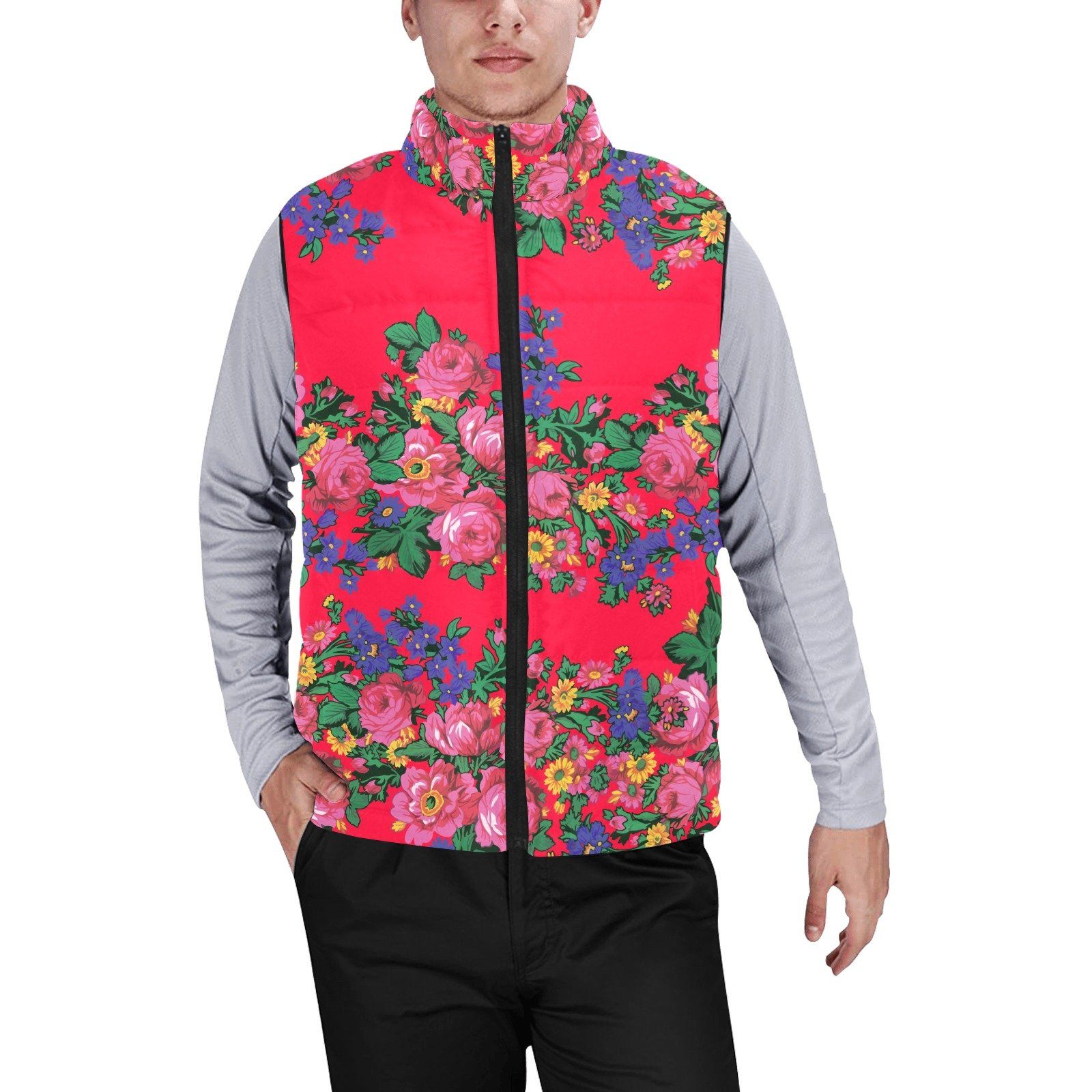 Kokum's Revenge Dahlia Men's Padded Vest Jacket (Model H44) Men's Padded Vest Jacket (H44) e-joyer