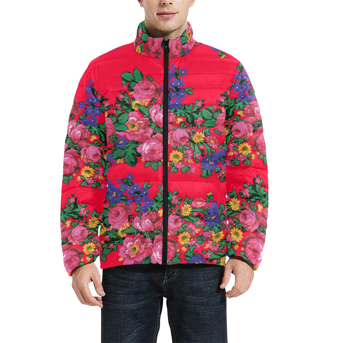 Kokum's Revenge- Dahlia Men's Stand Collar Padded Jacket (Model H41) Men's Stand Collar Padded Jacket (H41) e-joyer