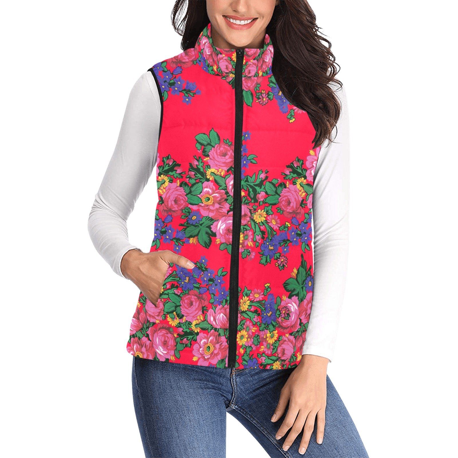 Kokum's Revenge Dahlia Women's Padded Vest Jacket (Model H44) Women's Padded Vest Jacket (H44) e-joyer