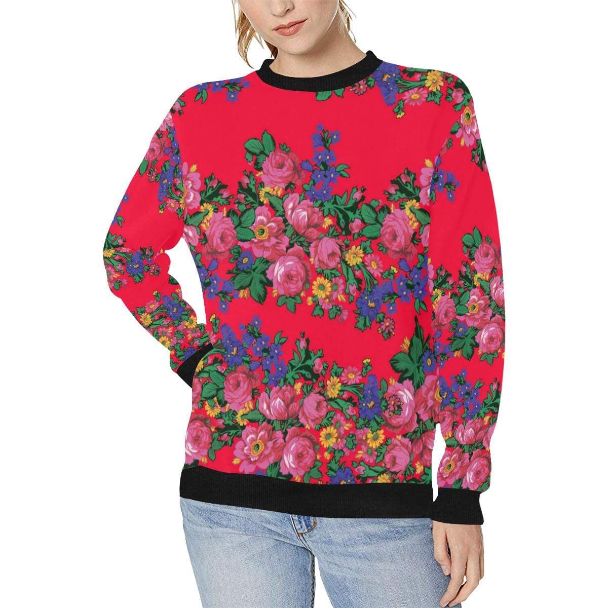 Kokum's Revenge- Dahlia Women's Rib Cuff Crew Neck Sweatshirt (Model H34) Rib Cuff Crew Neck Sweatshirt for Women (H34) e-joyer