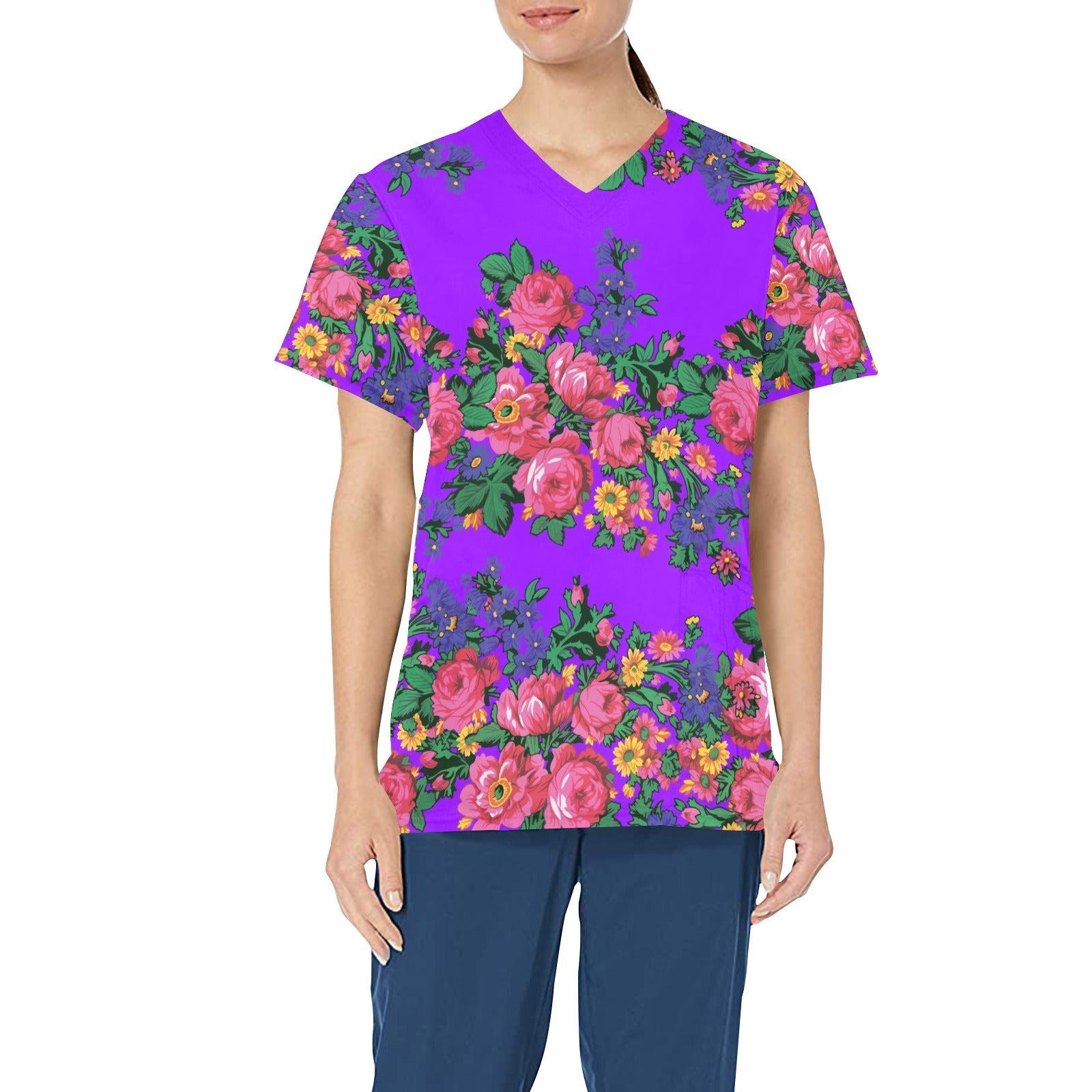 Kokum's Revenge Lilac All Over Print Scrub Top Scrub Top e-joyer