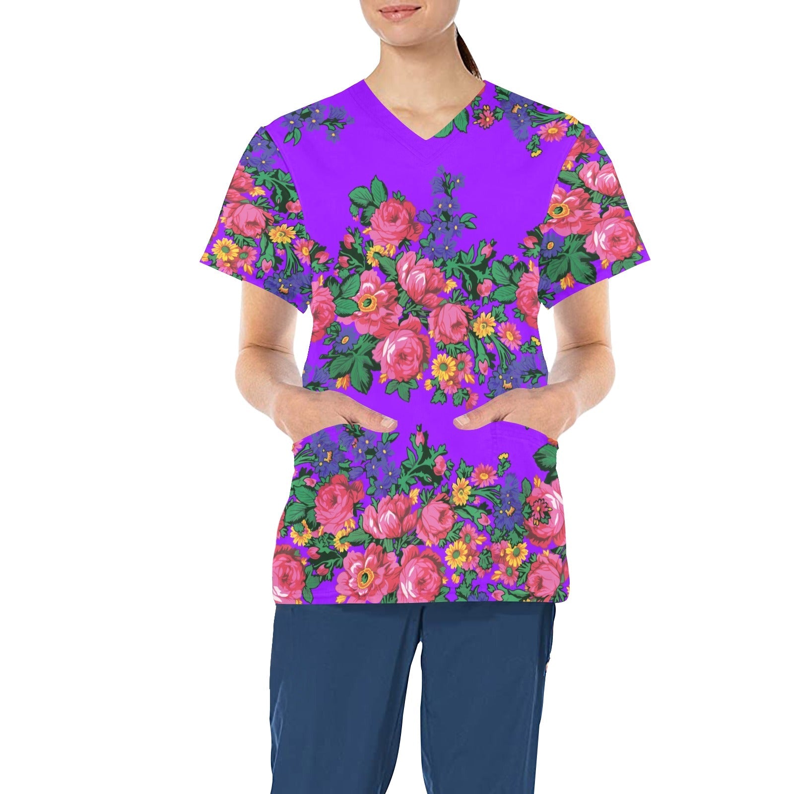 Kokum's Revenge Lilac All Over Print Scrub Top Scrub Top e-joyer