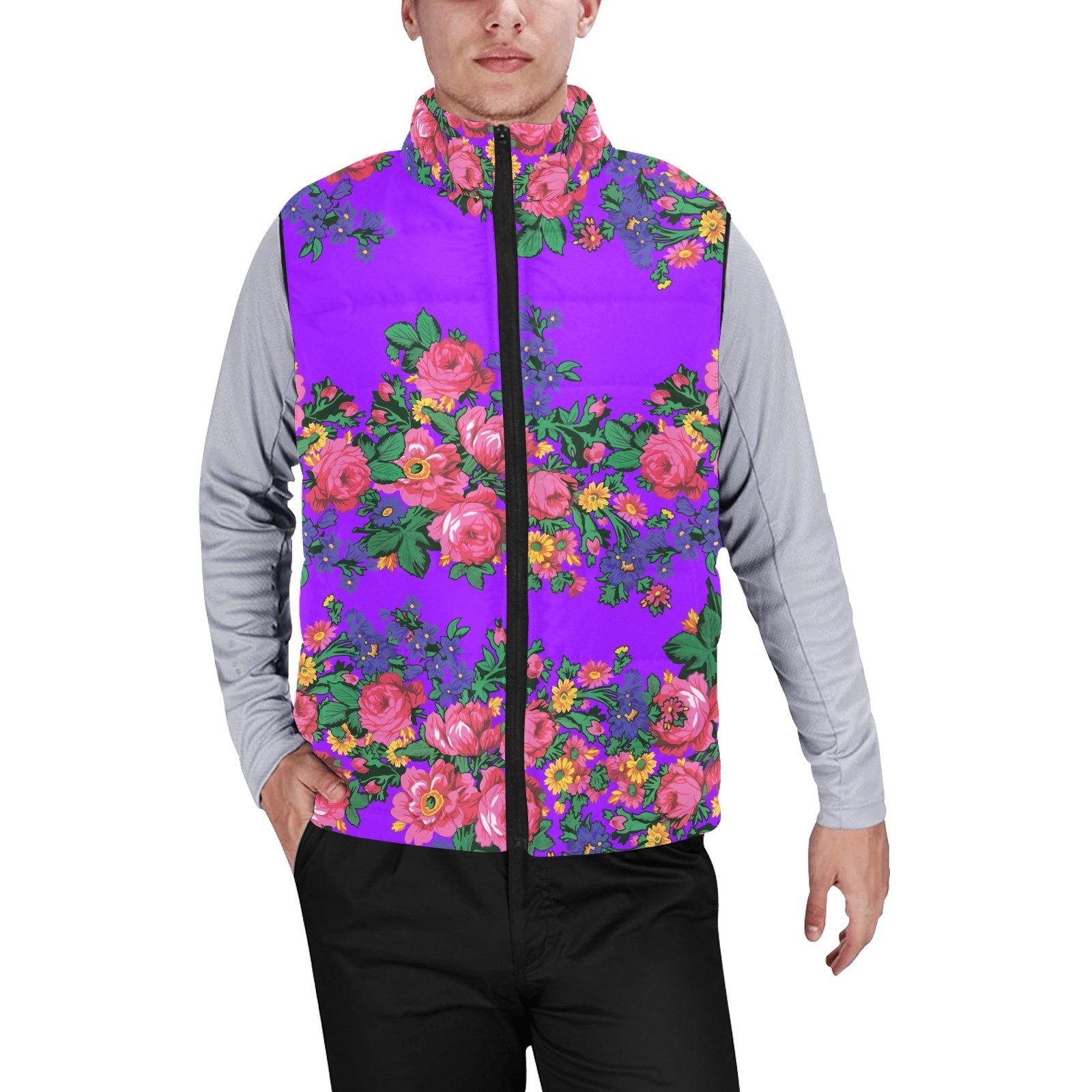 Kokum's Revenge Lilac Men's Padded Vest Jacket (Model H44) Men's Padded Vest Jacket (H44) e-joyer