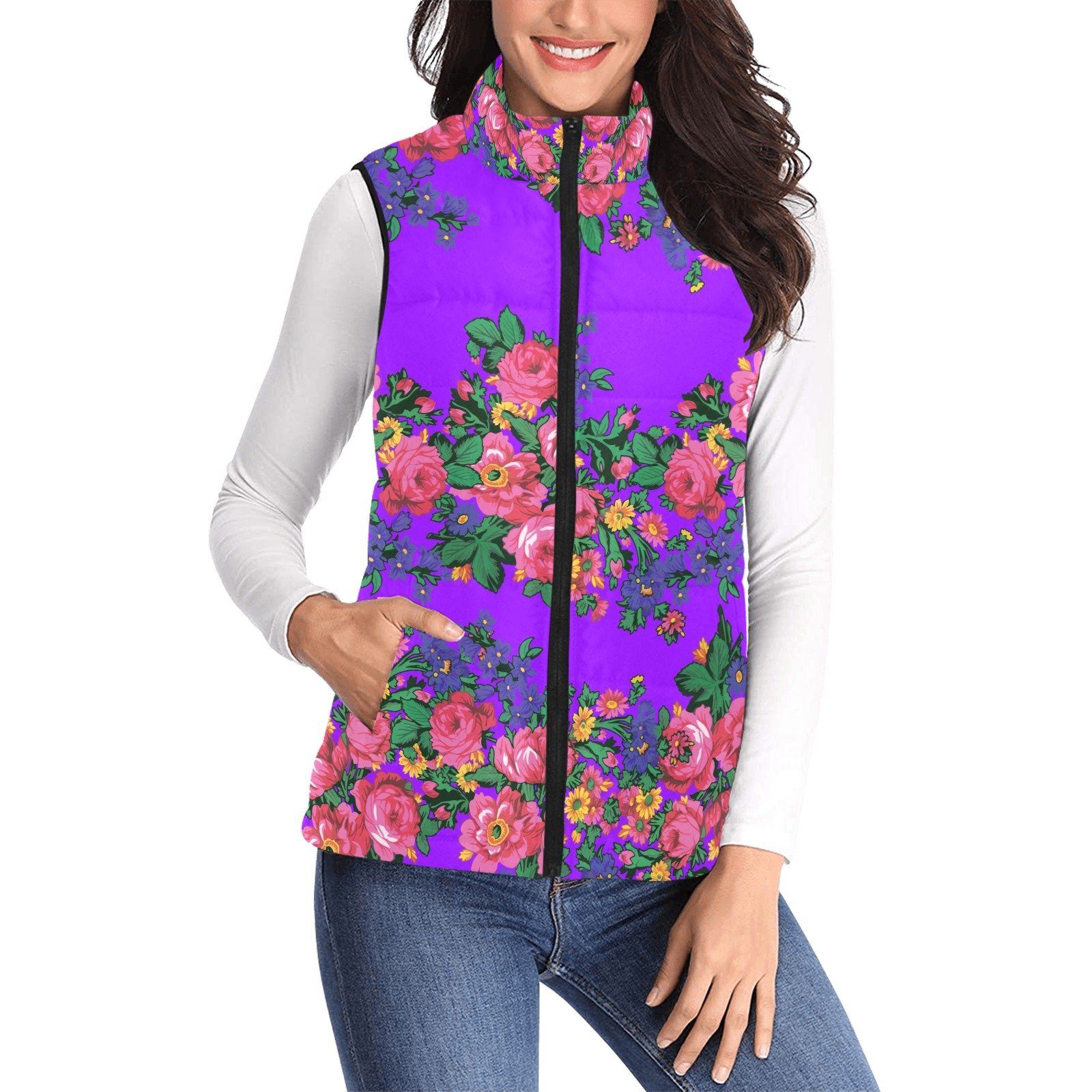 Kokum's Revenge Lilac Women's Padded Vest Jacket (Model H44) Women's Padded Vest Jacket (H44) e-joyer