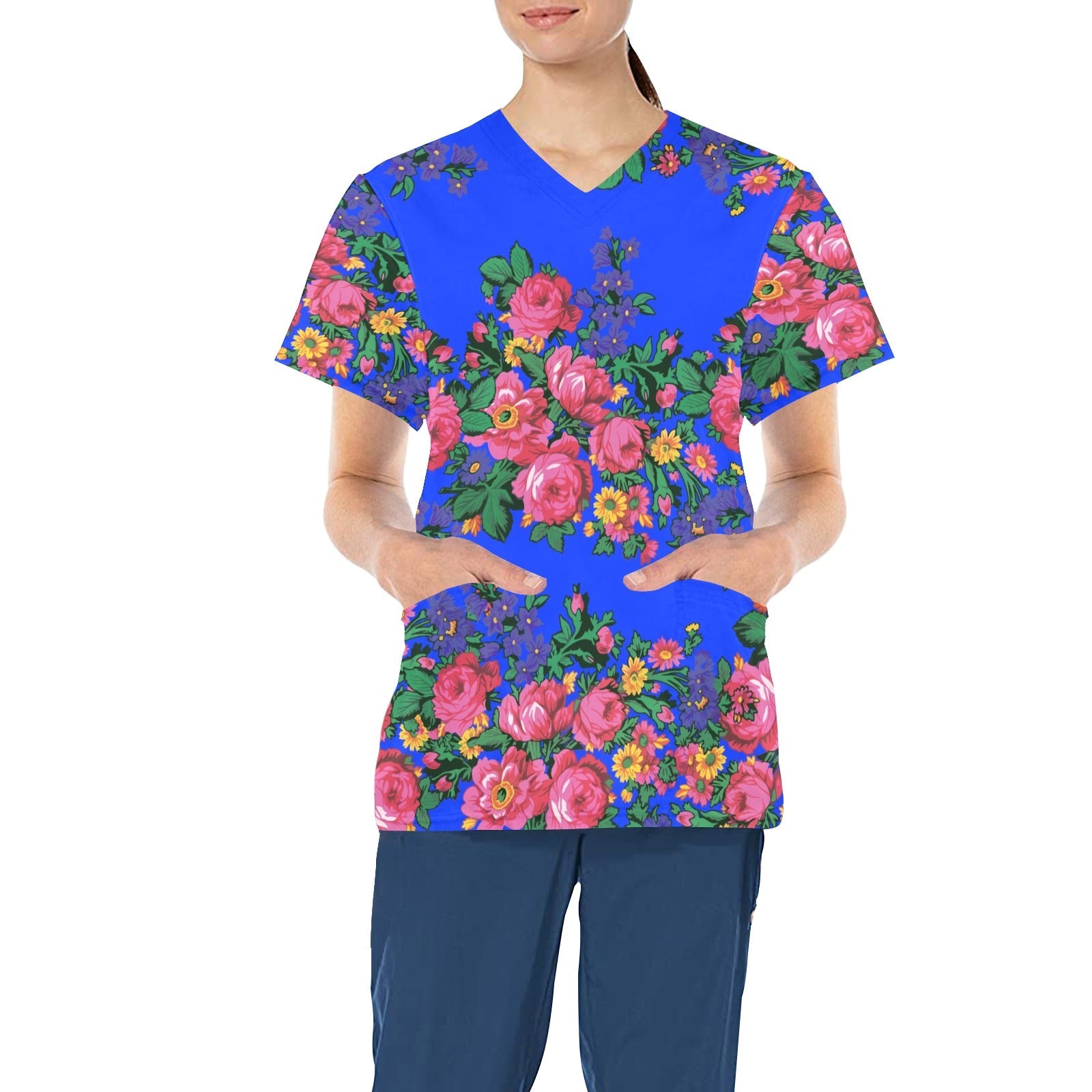 Kokum's Revenge Royal All Over Print Scrub Top Scrub Top e-joyer