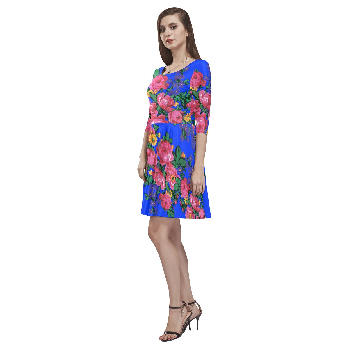 Kokum's Revenge- Royal Tethys Half-Sleeve Skater Dress(Model D20) Tethys Half-Sleeve Skater Dress (D20) e-joyer
