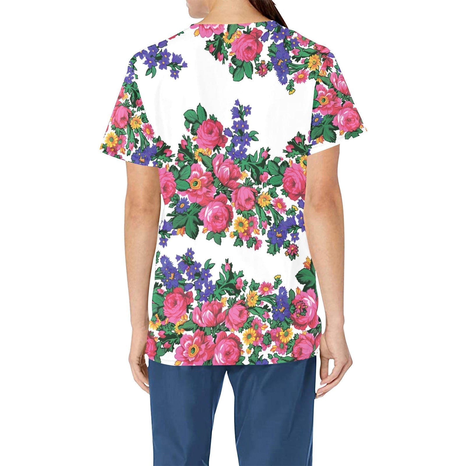 Kokum's Revenge White All Over Print Scrub Top Scrub Top e-joyer