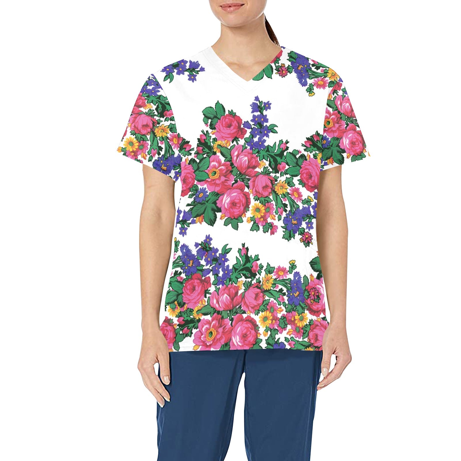Kokum's Revenge White All Over Print Scrub Top Scrub Top e-joyer