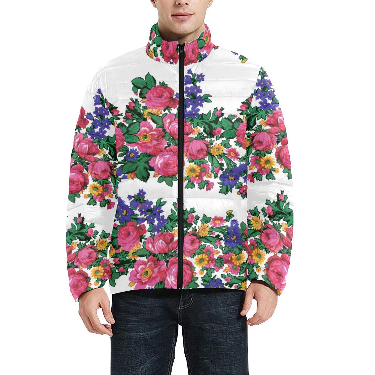Kokum's Revenge-White Men's Stand Collar Padded Jacket (Model H41) Men's Stand Collar Padded Jacket (H41) e-joyer