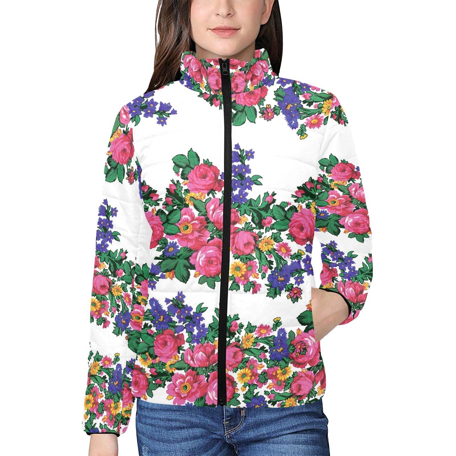 Kokum's Revenge White Women's Stand Collar Padded Jacket (Model H41) jacket e-joyer