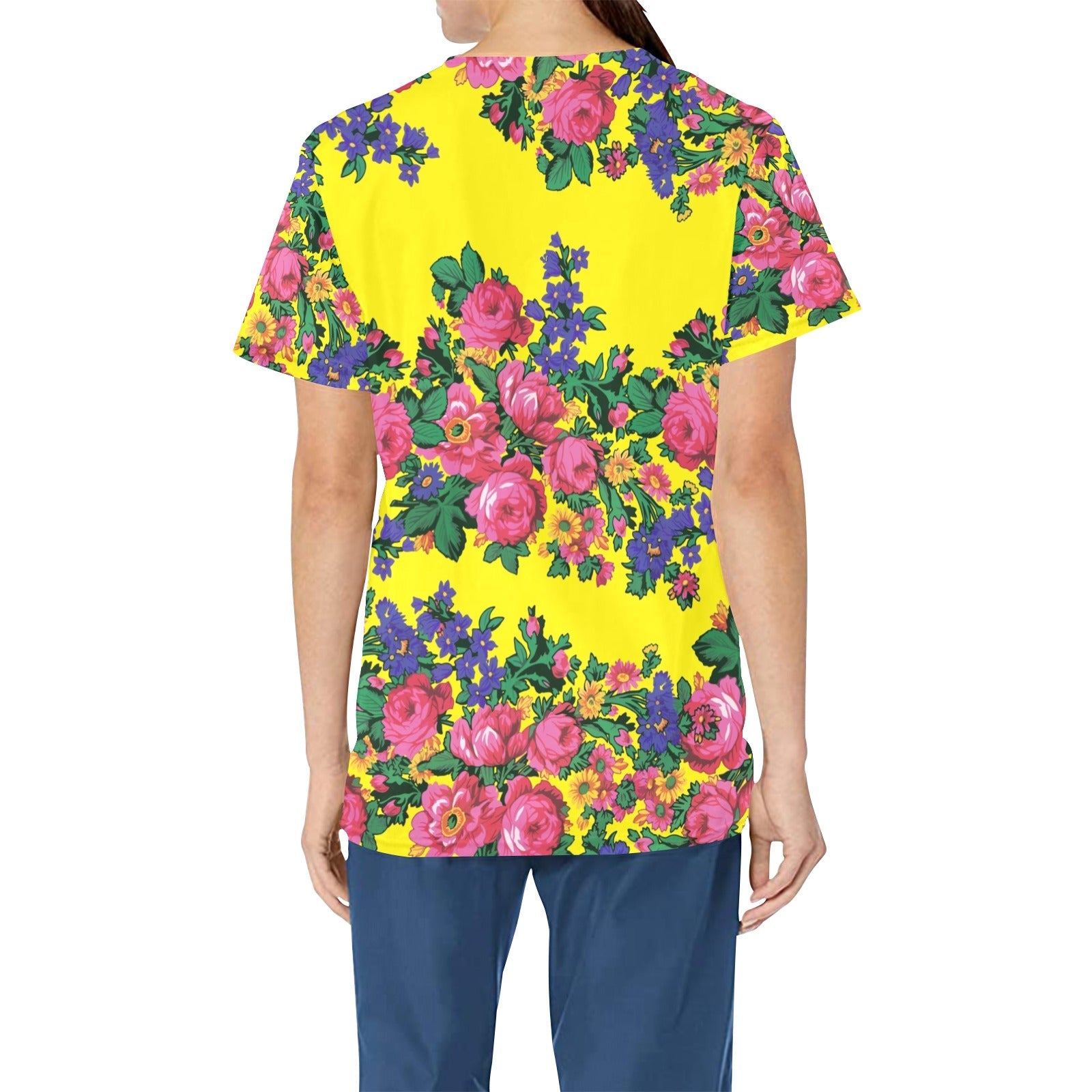 Kokum's Revenge Yellow All Over Print Scrub Top Scrub Top e-joyer