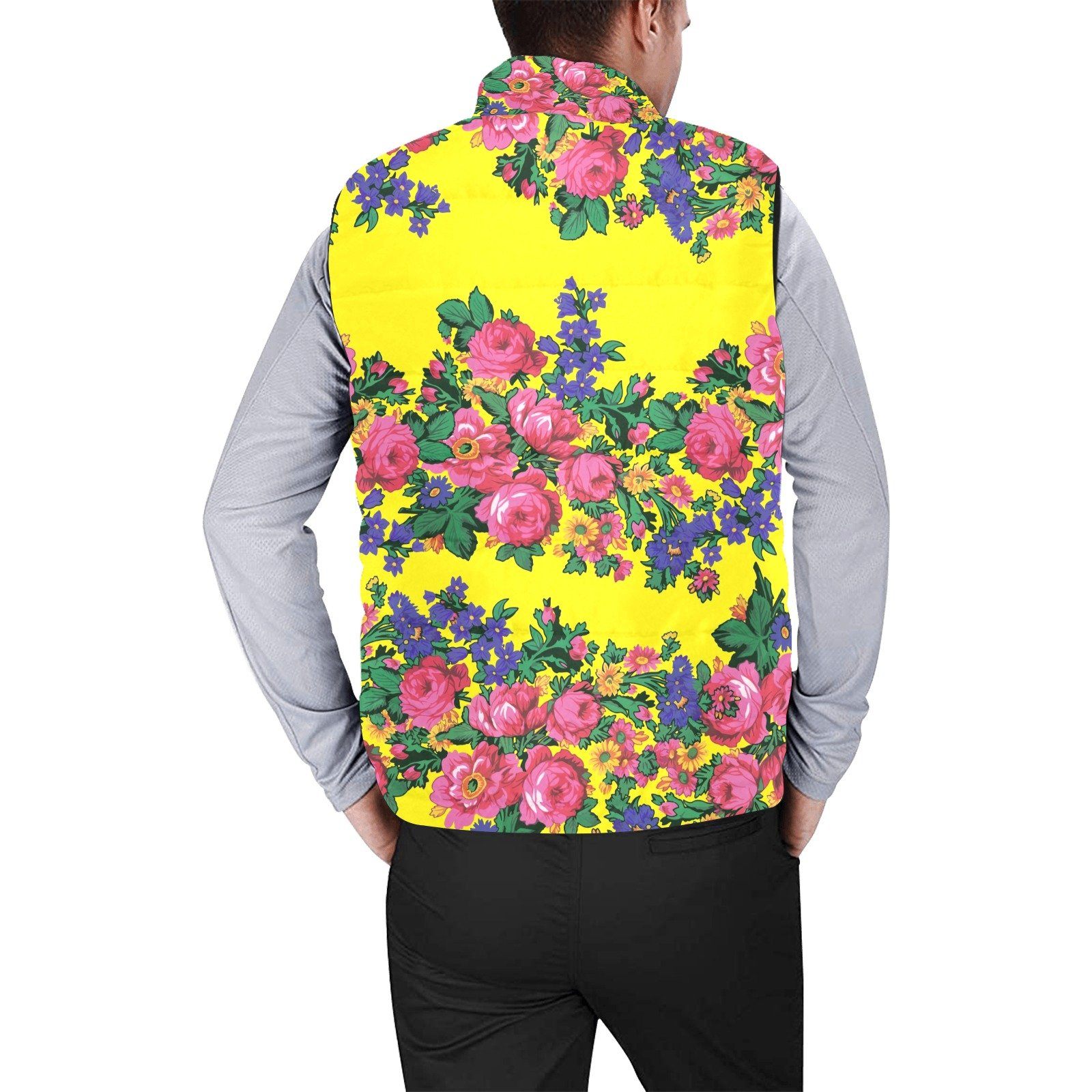 Kokum's Revenge Yellow Men's Padded Vest Jacket (Model H44) Men's Padded Vest Jacket (H44) e-joyer