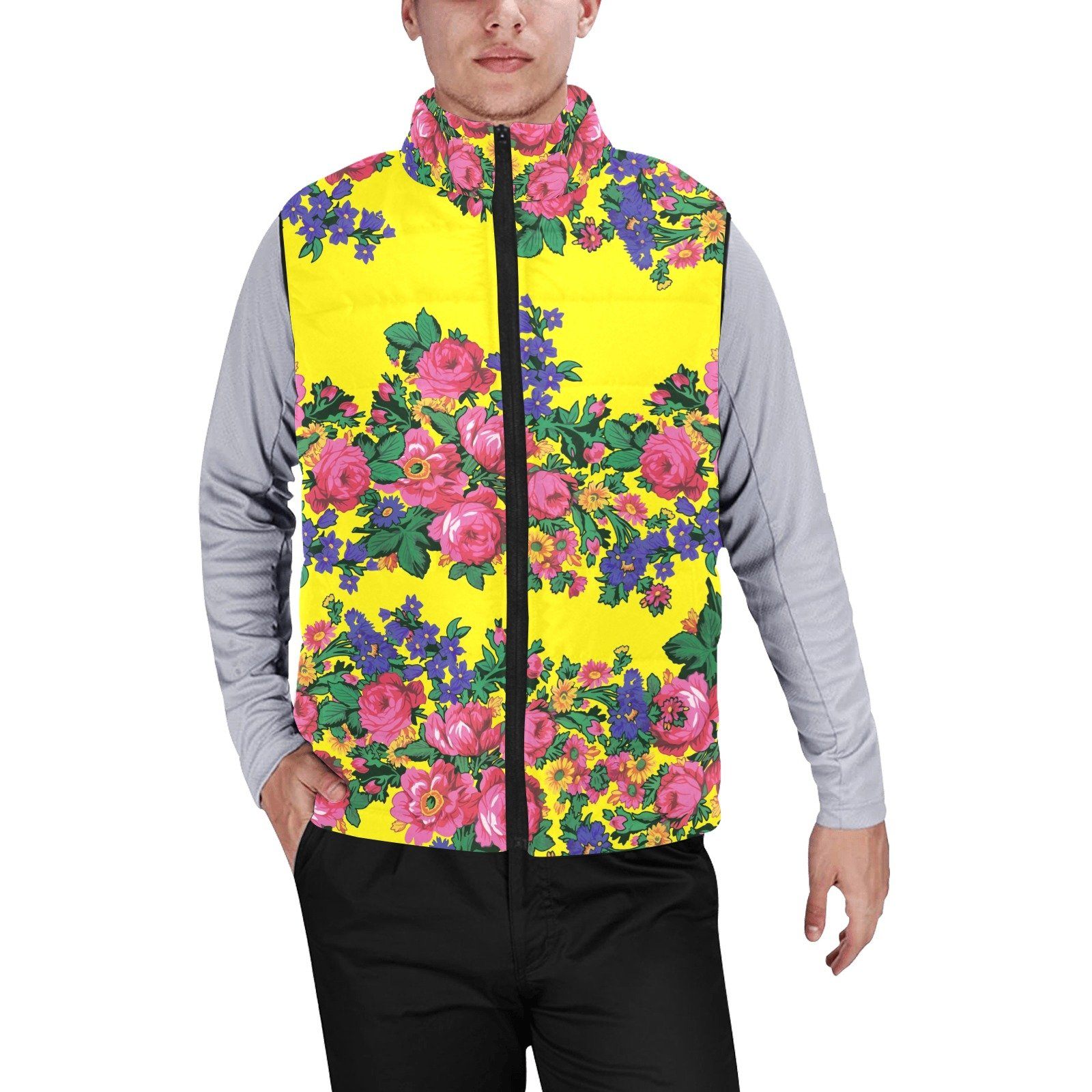 Kokum's Revenge Yellow Men's Padded Vest Jacket (Model H44) Men's Padded Vest Jacket (H44) e-joyer