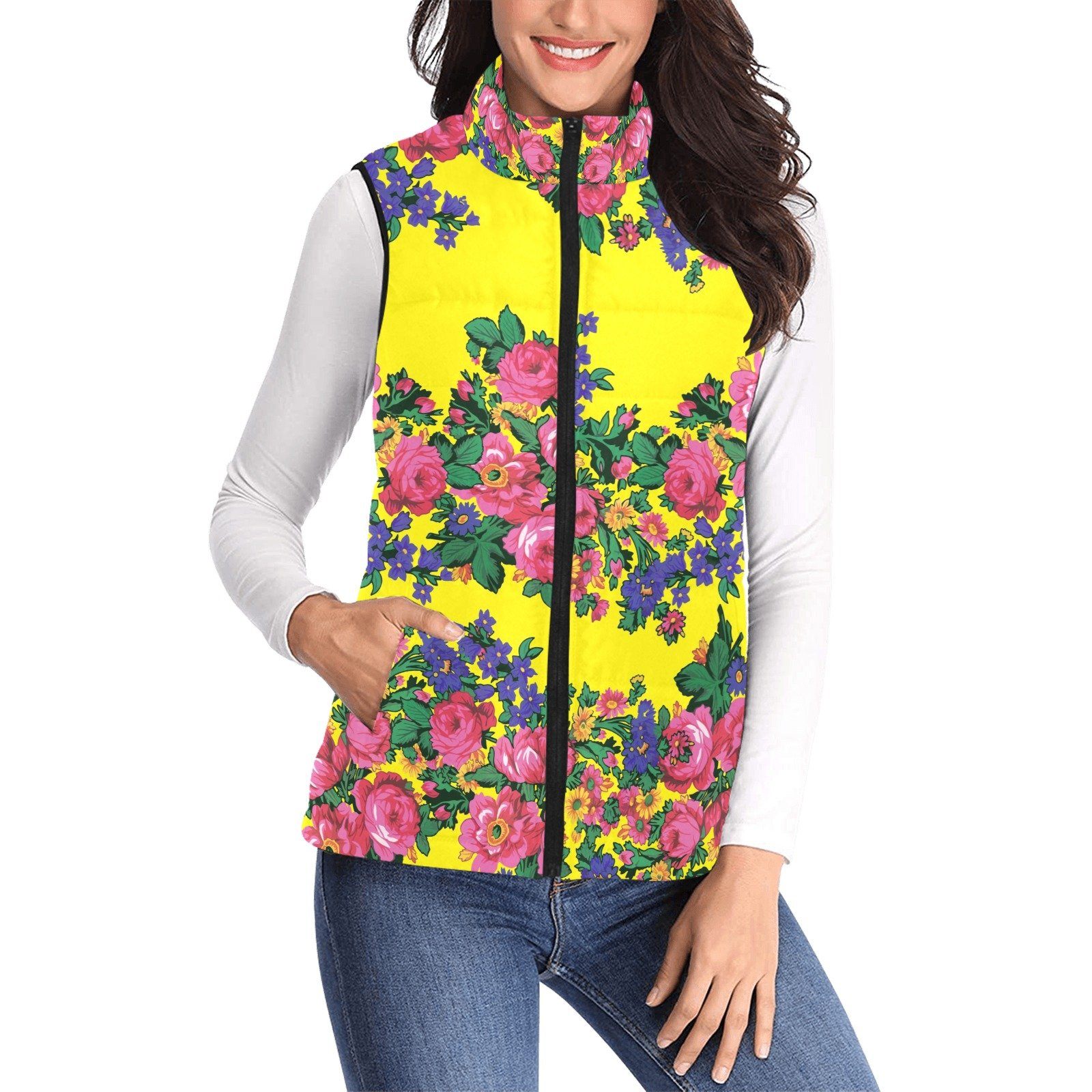 Kokum's Revenge Yellow Women's Padded Vest Jacket (Model H44) Women's Padded Vest Jacket (H44) e-joyer
