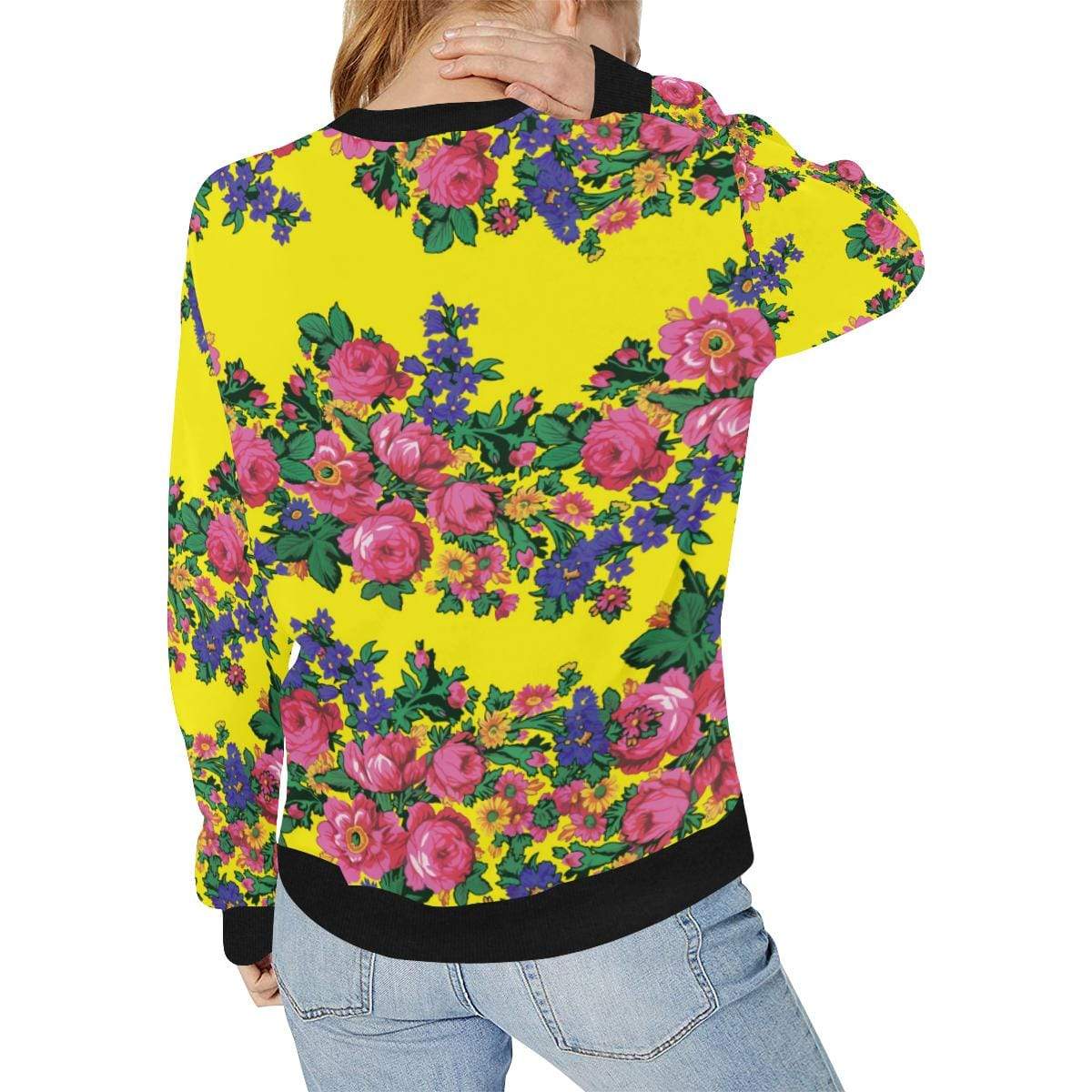 Kokum's Revenge-Yellow Women's Rib Cuff Crew Neck Sweatshirt (Model H34) Rib Cuff Crew Neck Sweatshirt for Women (H34) e-joyer