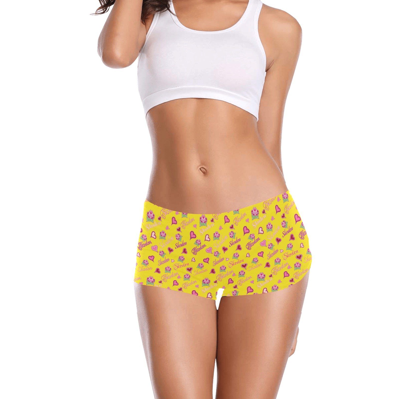 Ladies Skoden Floral Hearts Undergarment Yellow Women's All Over Print Boyshort Panties (Model L31) Women's Boyshort Panties (L31) e-joyer