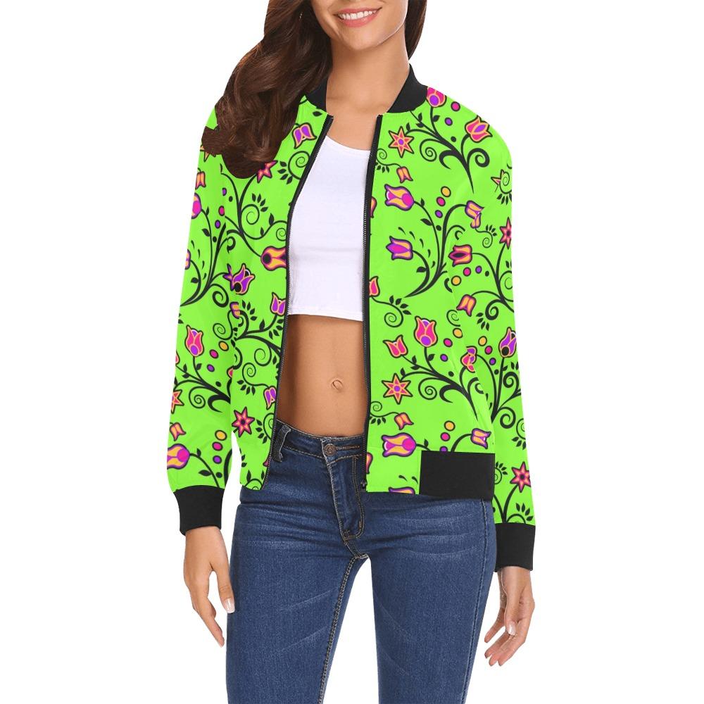 LightGreen Yellow Star All Over Print Bomber Jacket for Women (Model H19) Jacket e-joyer