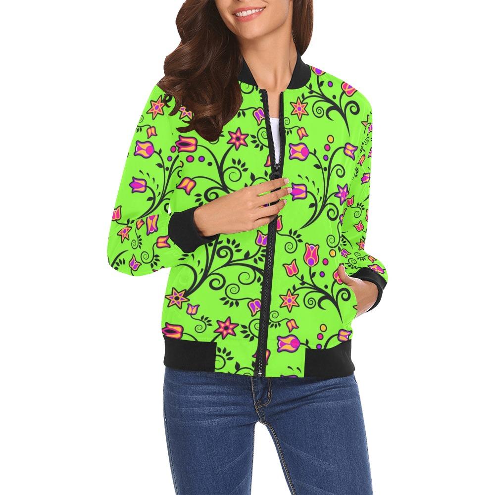 LightGreen Yellow Star All Over Print Bomber Jacket for Women (Model H19) Jacket e-joyer