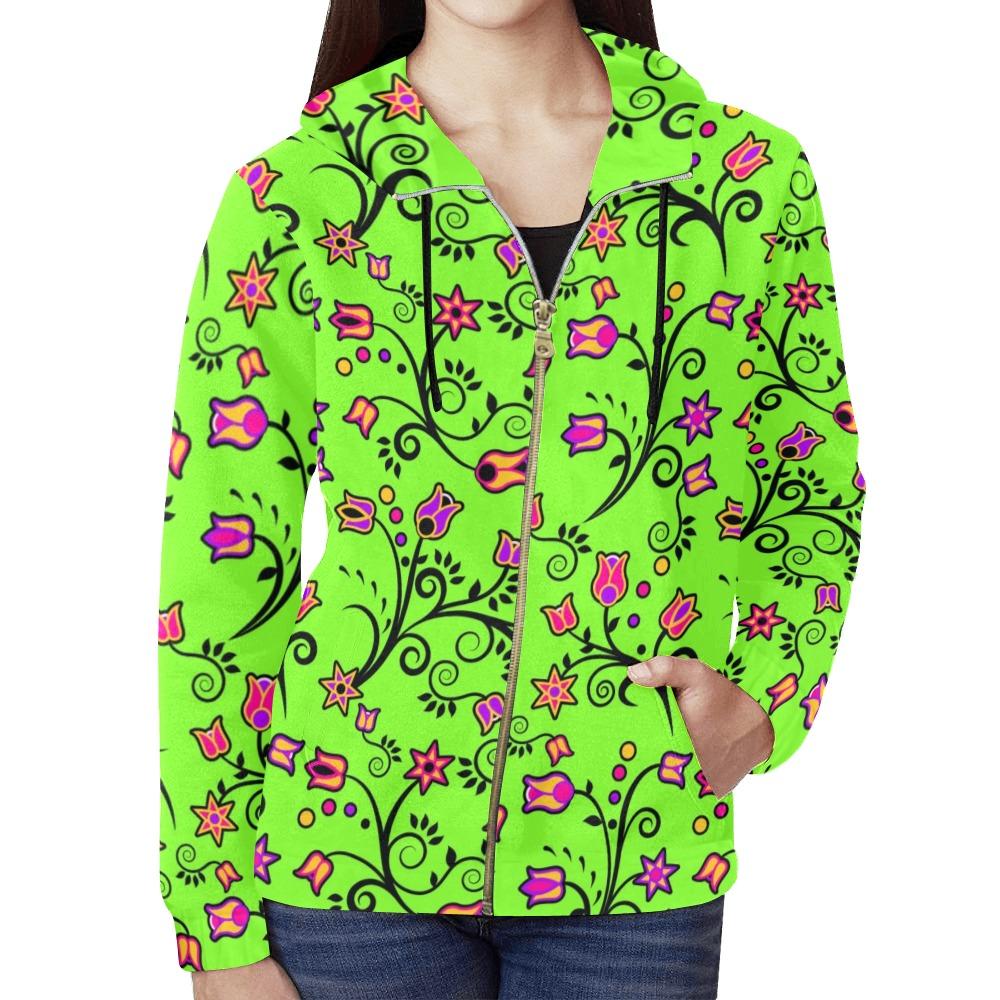 LightGreen Yellow Star All Over Print Full Zip Hoodie for Women (Model H14) hoodie e-joyer