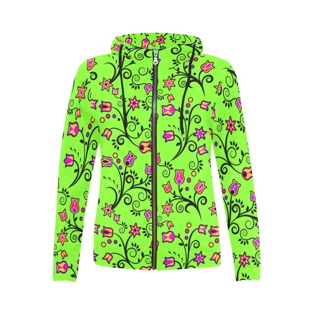 LightGreen Yellow Star All Over Print Full Zip Hoodie for Women (Model H14) hoodie e-joyer