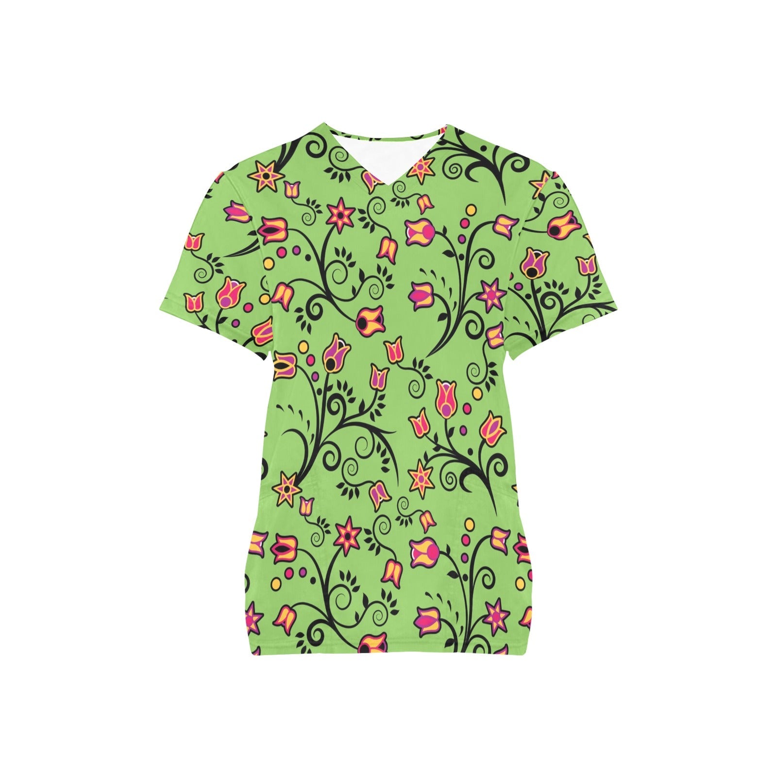 LightGreen Yellow Star All Over Print Scrub Top Scrub Top e-joyer