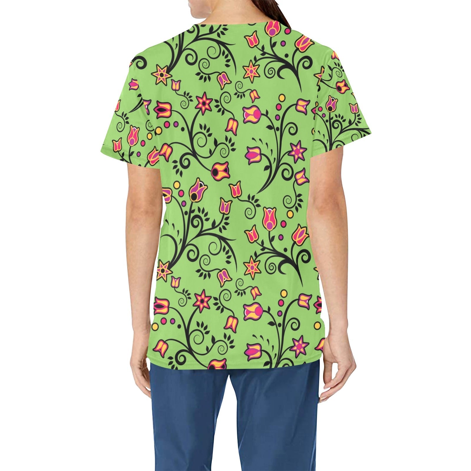 LightGreen Yellow Star All Over Print Scrub Top Scrub Top e-joyer