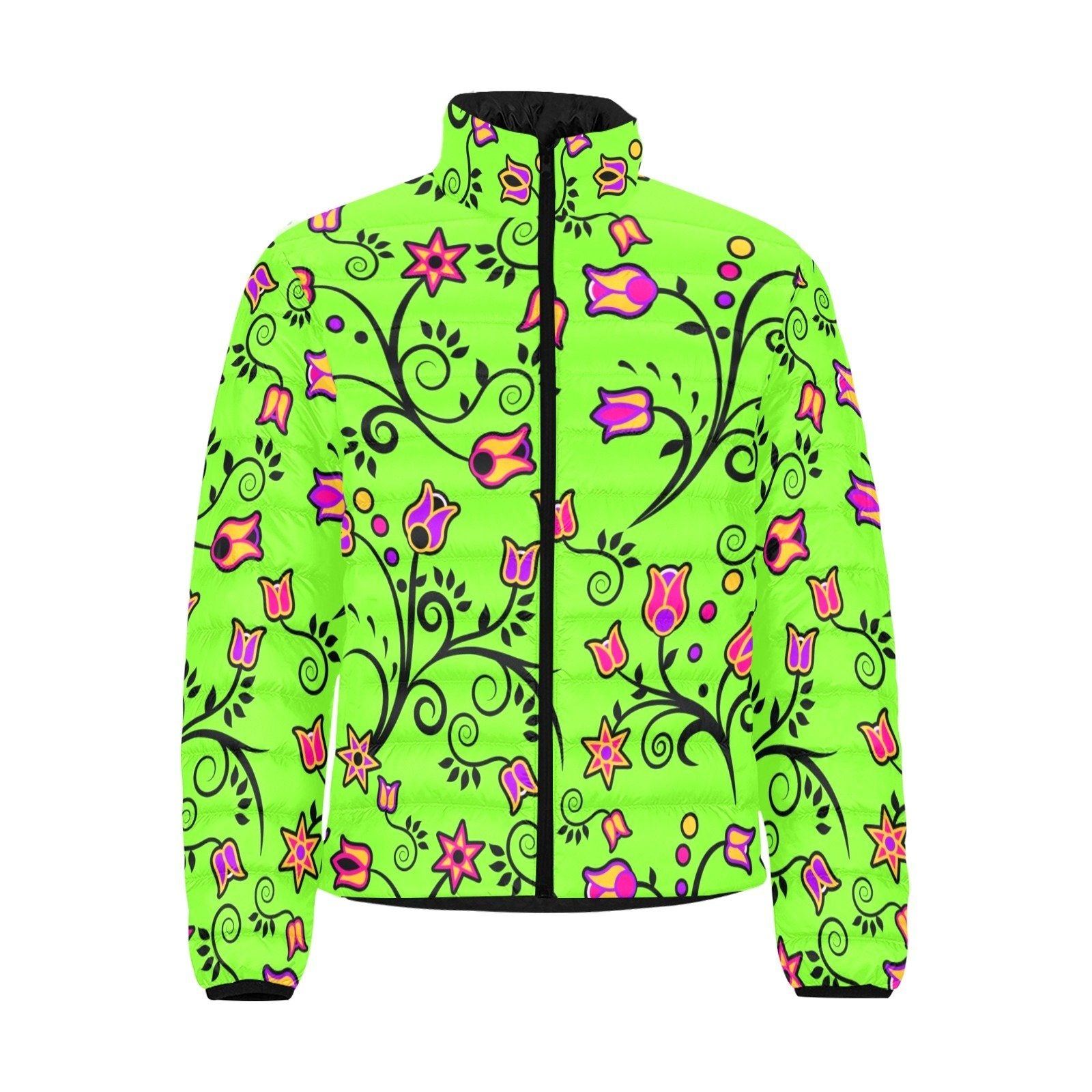 LightGreen Yellow Star Men's Stand Collar Padded Jacket (Model H41) Men's Stand Collar Padded Jacket (H41) e-joyer